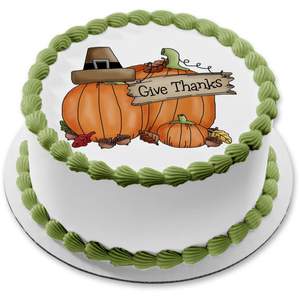 Thanksgiving Harvest with Pumpkins Give Thanks Edible Cake Topper Image ABPID06602
