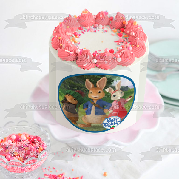 Peter Rabbit Logo Benjamin Bunny and Lily Bobtail Edible Cake Topper Image ABPID06606