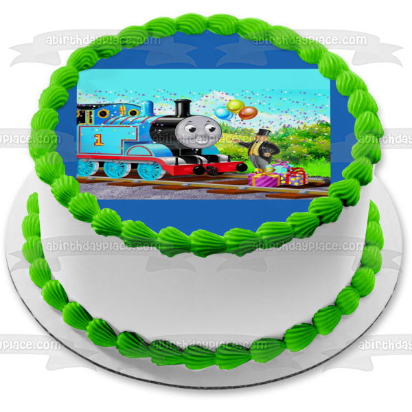 Thomas and Friends Thomas the Tank Engine Happy Birthday Balloons Presents and Confetti Edible Cake Topper Image ABPID06611