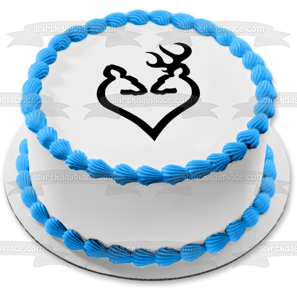 Doe and Buck Deer Head Heart Black and White Edible Cake Topper Image ABPID06621