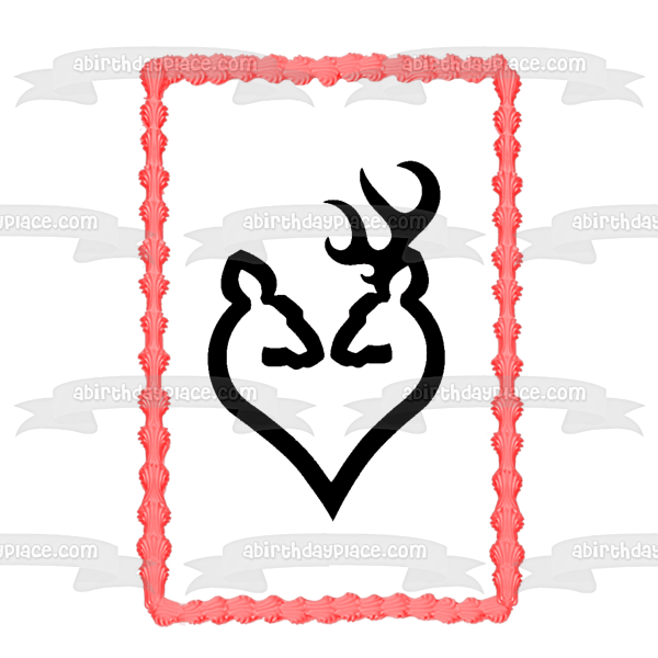 Doe and Buck Deer Head Heart Black and White Edible Cake Topper Image ABPID06621