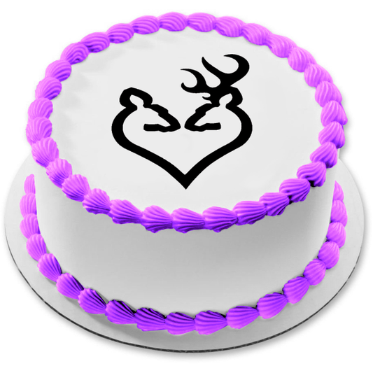 Doe and Buck Deer Head Heart Decoración comestible para tarta en blanco y negro Imagen ABPID06621 