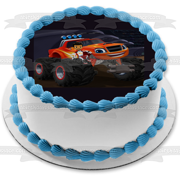 Blaze and the Monster Machines Aj and a Black Background Edible Cake Topper Image ABPID06546