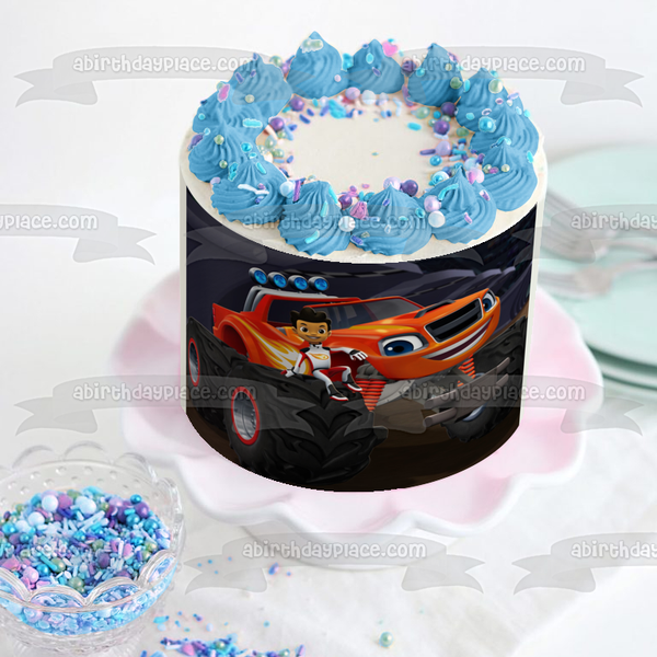 Blaze and the Monster Machines Aj and a Black Background Edible Cake Topper Image ABPID06546
