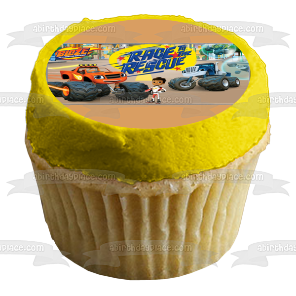 Blaze and the Monster Machines Race to the Rescue Stripes Starla and Darington Edible Cake Topper Image ABPID06627
