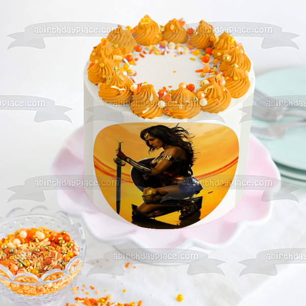 Wonder Woman Sword with a Desert Background Edible Cake Topper Image ABPID06554