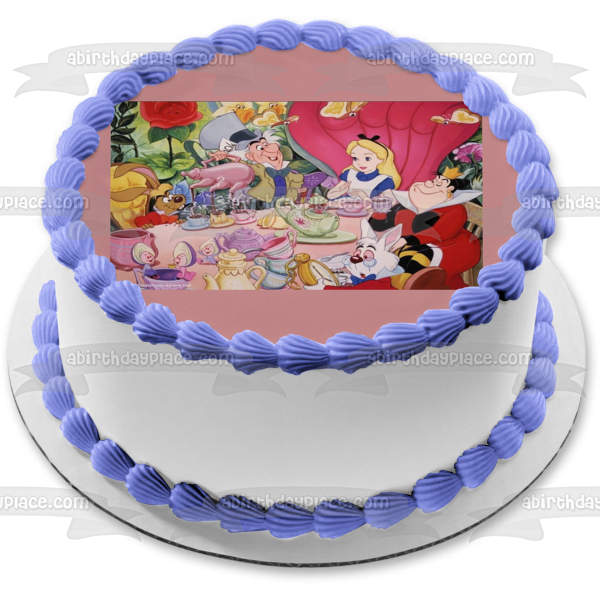 Alice In Wonderland the Mad Hatter the White Rabbit and  the Queen of Hearts Edible Cake Topper Image ABPID06560