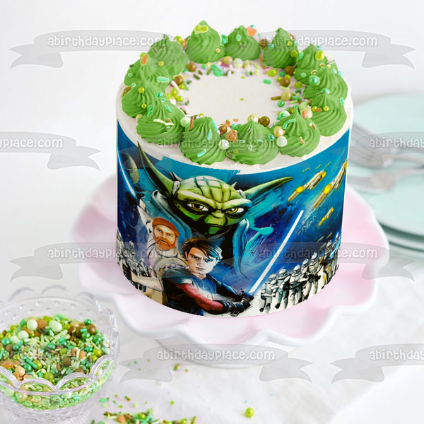 Star Wars: The Clone Wars Anakin Skywalker Yoda Storm Troopers and Obi-Wan Kenobi Edible Cake Topper Image ABPID06566