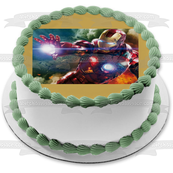 Iron Man Flying with a  Dark Clouds Background Edible Cake Topper Image ABPID06567