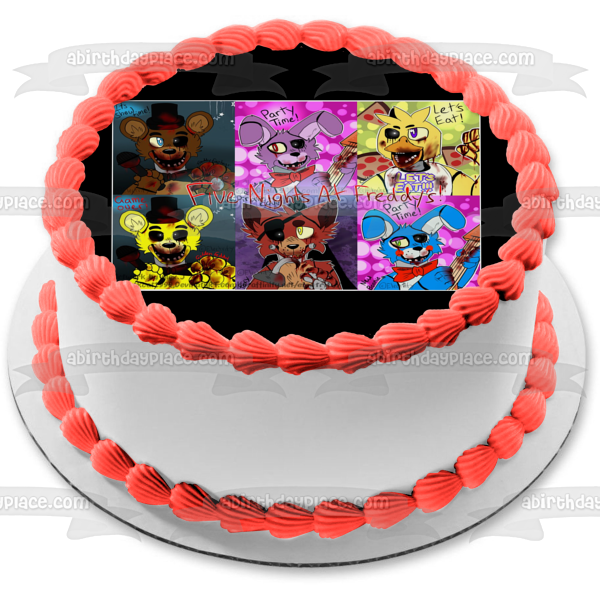 Five Nights at Freddy's Freddy Fazbear Bonnie Foxy Golden Freddy and Chico the Duck Edible Cake Topper Image ABPID06573