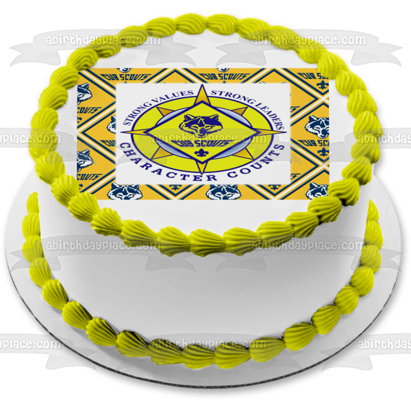 Cub Scouts Blue and Gold Strong Values Strong Leaders Logo Edible Cake Topper Image ABPID06652