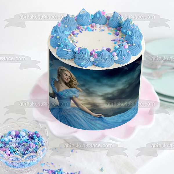 Cinderella In a Ball Gown with a Grey Sky Background Edible Cake Topper Image ABPID06579