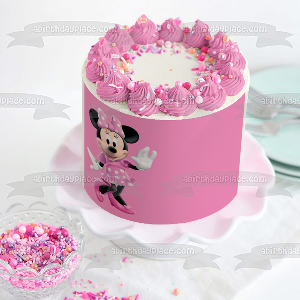 Minnie Mouse Pink Bow and a  Pink Background Edible Cake Topper Image ABPID06583