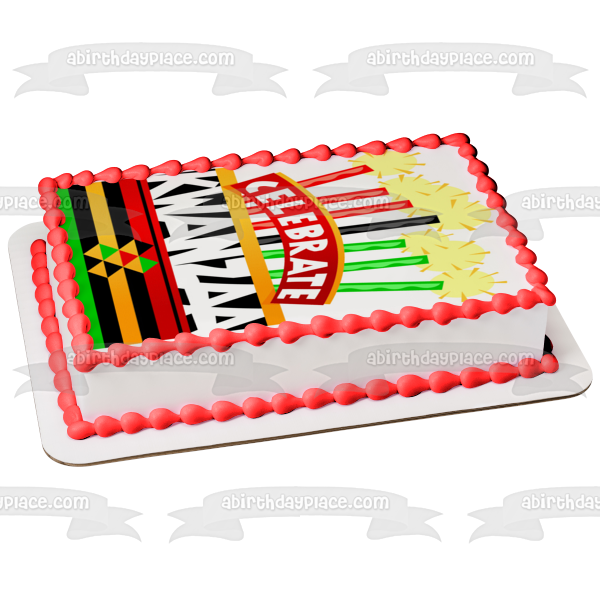 Celebrate Kwanzaa Holiday Cake and Candles Edible Cake Topper Image ABPID06661