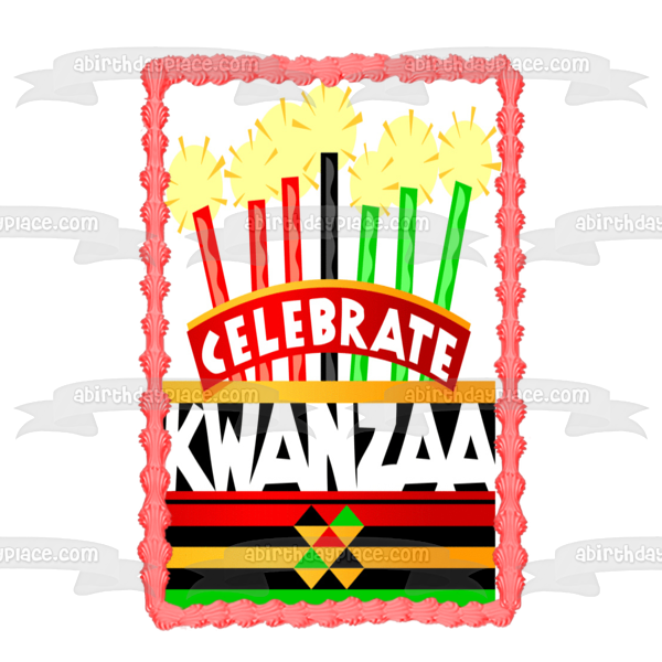 Celebrate Kwanzaa Holiday Cake and Candles Edible Cake Topper Image ABPID06661