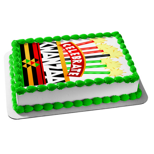 Celebre el pastel navideño de Kwanzaa y las velas Imagen de adorno comestible para pastel ABPID06661 