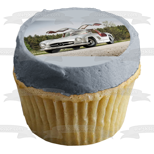 Vintage Classic Mercedes Silver Trees In the Background Edible Cake Topper Image ABPID06662