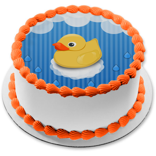 Rubber Ducky Bubbles and Water Drops Edible Cake Topper Image ABPID06594