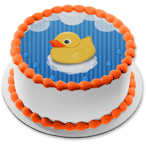 Rubber Ducky Bubbles and Water Drops Edible Cake Topper Image ABPID06594
