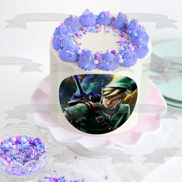 Legends of Zelda Link and His Blue Sword Edible Cake Topper Image ABPID06810