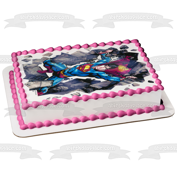 Superman Busting Through a Wall Edible Cake Topper Image ABPID06673