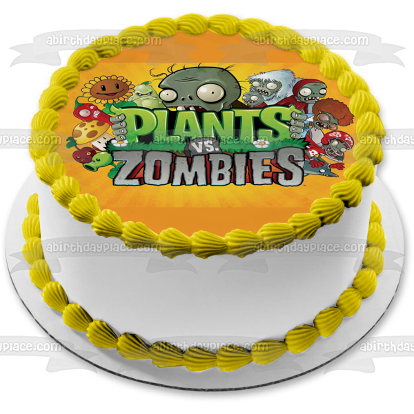 Plants Vs Zombies Peashooter Sunflower Scardey-Shroom Jalapeno and Cherry Bomb Edible Cake Topper Image ABPID06835
