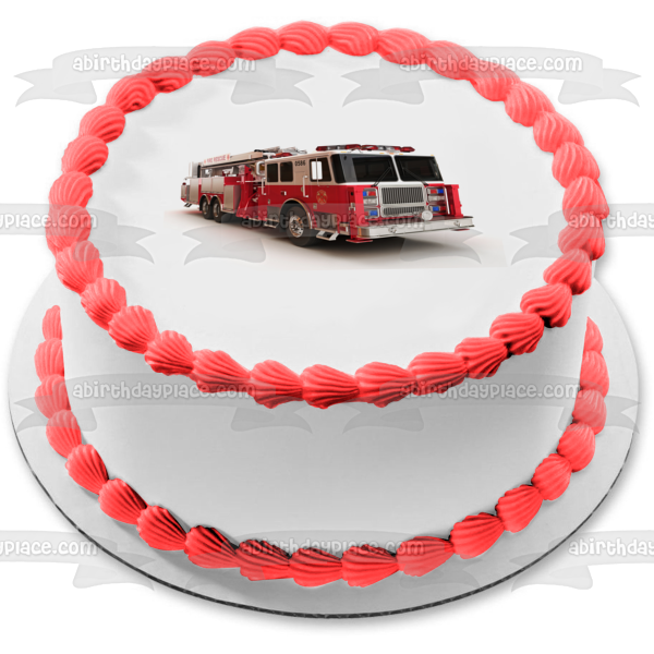 Fire Rescue Engine Truck Edible Cake Topper Image ABPID06729