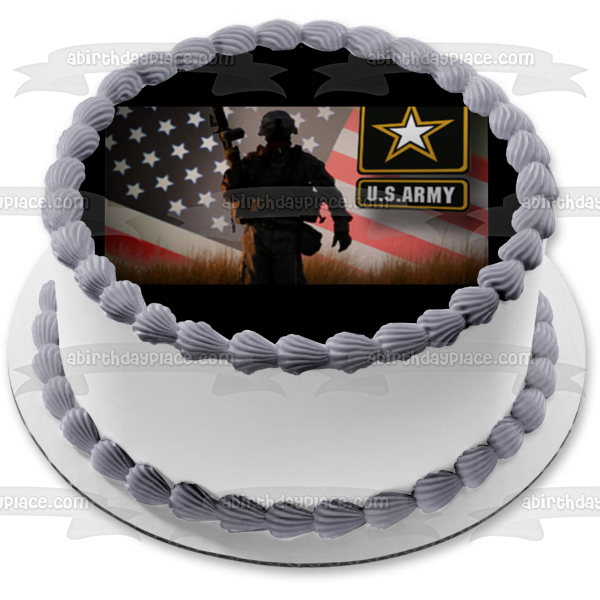 United States Army Seal Soldier and the American Flag Edible Cake Topper Image ABPID06855