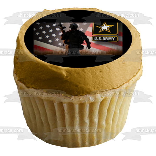 United States Army Seal Soldier and the American Flag Edible Cake Topper Image ABPID06855