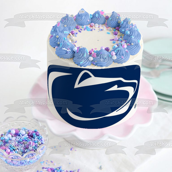 Penn State Logo Blue and White Edible Cake Topper Image ABPID06756