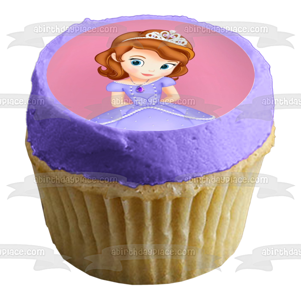 Sofia the First with a  Pink Background Edible Cake Topper Image ABPID06874