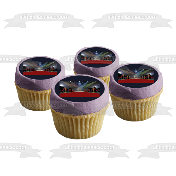 Red Carpet Hollywood Star Spotlights and Paparazzi Edible Cake Topper Image ABPID06875