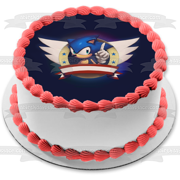Sonic the Hedgehog Wings Stars and a Red Banner Edible Cake Topper Image ABPID06767