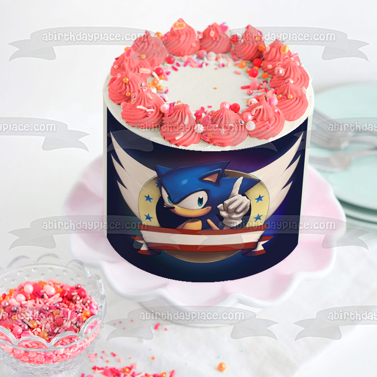 Sonic the Hedgehog Wings Stars and a Red Banner Edible Cake Topper Image ABPID06767