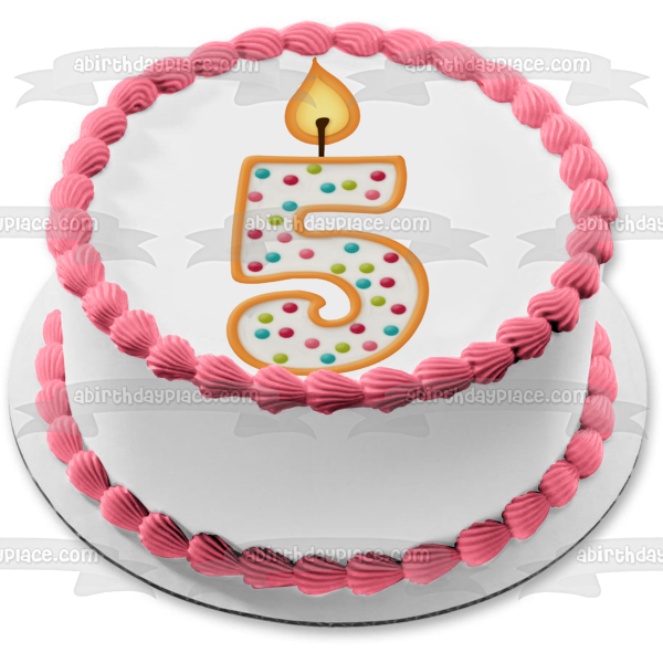 Happy 5th Birthday Number 5 Candle Edible Cake Topper Image ABPID06770