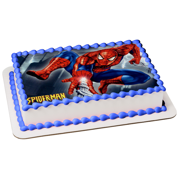 Marvel Spider-Man Casting Webs Edible Cake Topper Image ABPID11823