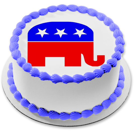 Imagen comestible para tarta con elefante rojo, blanco y azul del Partido Republicano ABPID06774 