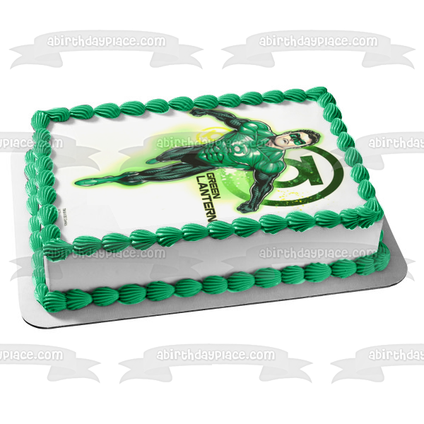 Green Lantern with His Logo In the Background Edible Cake Topper Image ABPID06910