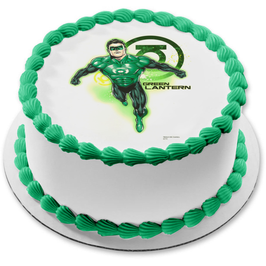 Green Lantern with His Logo In the Background Edible Cake Topper Image ABPID06910