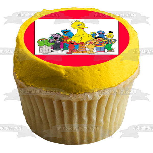 Sesame Street Elmo Bert Ernie Oscar the Grouch Cookie Monster Grover Zoe and Count Von Count Edible Cake Topper Image ABPID06797