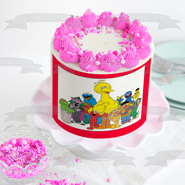 Sesame Street Elmo Bert Ernie Oscar the Grouch Cookie Monster Grover Zoe and Count Von Count Edible Cake Topper Image ABPID06797