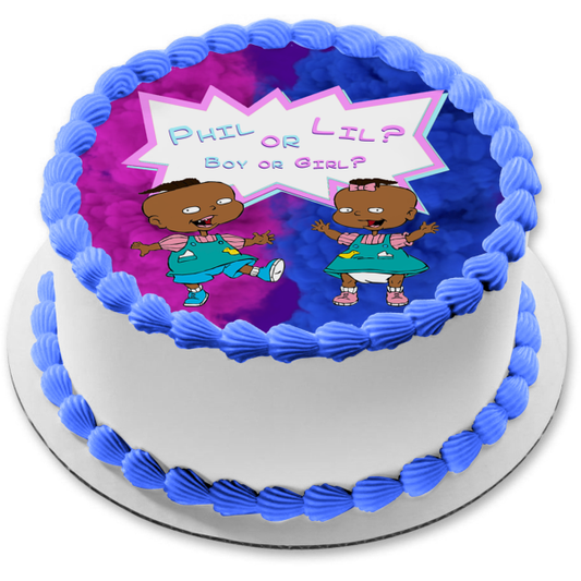 Phil or Lil African American Rugrats Gender Reveal Edible Cake Topper Image Frame ABPID55283