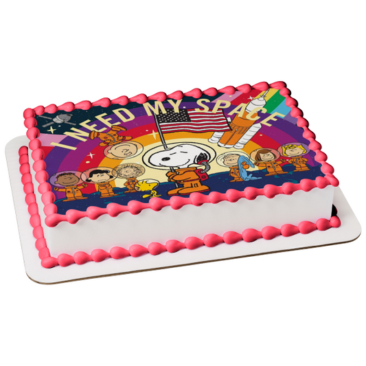 Snoopy In Space Charlie Brown Linus Woodstock Edible Cake Topper Image ABPID55332