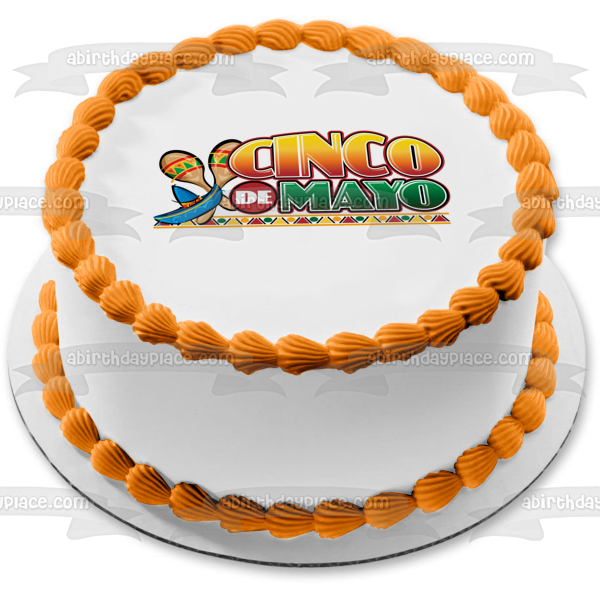Cinco De Mayo Maracas and a Sombrero Edible Cake Topper Image ABPID07032