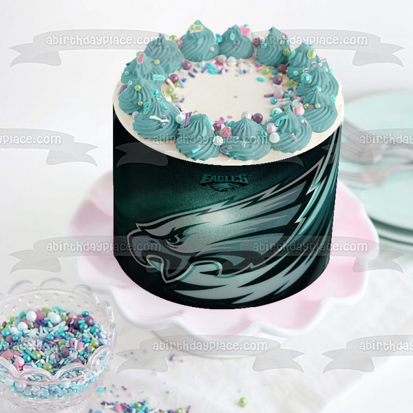 Philadelphia Eagles Logo NFL with a Black Background Edible Cake Topper Image ABPID07034