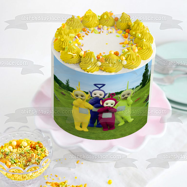 Teletubbies Tinky-Winky Laa-Laa Dipsy Po Trees and Flowers Background Edible Cake Topper Image ABPID06975