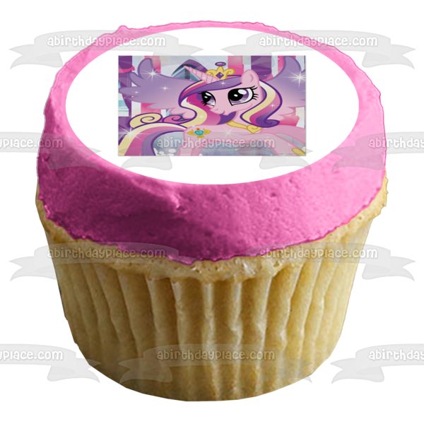 My Little Pony Princess Candence Pink and a Purple Striped Background Edible Cake Topper Image ABPID07040