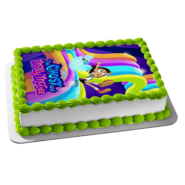 The Ghost and Molly McGee Sliding Down a Rainbow Edible Cake Topper Image ABPID55357