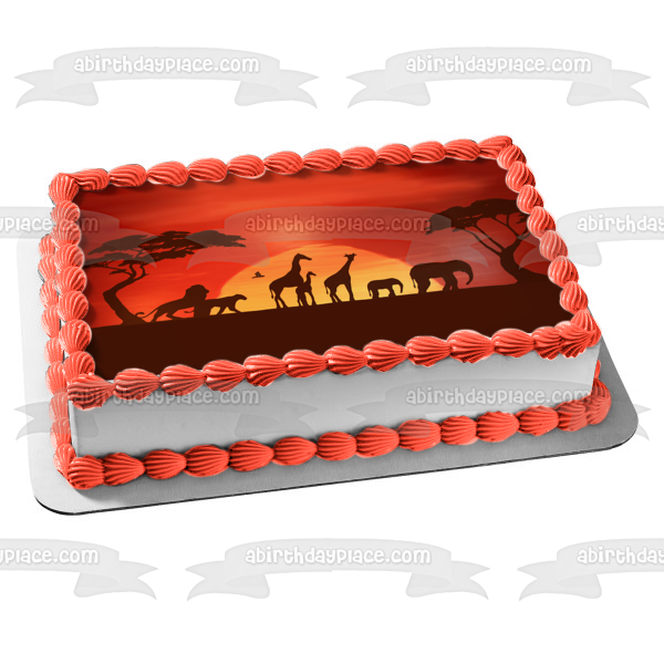 Disney The Lion King Animal Silhouettes Sunset Background Edible Cake Topper Image or Strips ABPID50381