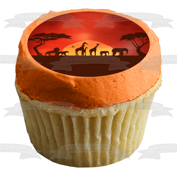Disney The Lion King Animal Silhouettes Sunset Background Edible Cake Topper Image or Strips ABPID50381